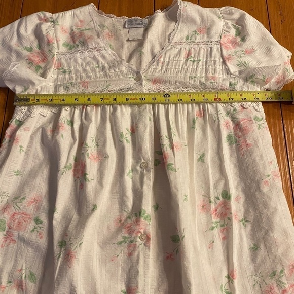 VTG Character Button Front Floral Roses Print Lace Eyelet Cotton House Coat Sz S - Picture 9 of 11